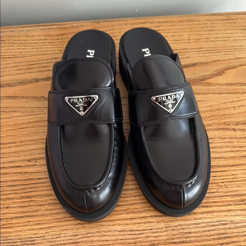 Chocolate Brushed Leather Prada Mules